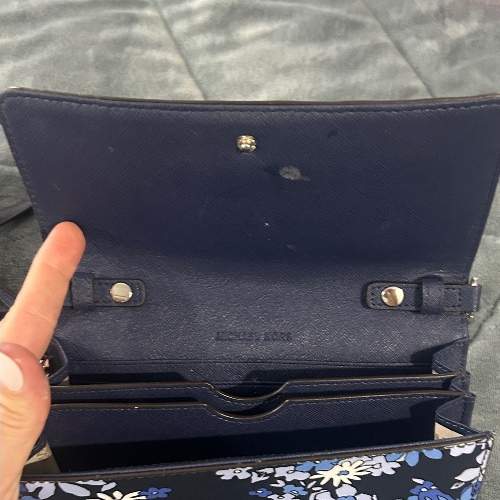 Michael Kors Black and Blue Floral Crossbody Bag with Silver Accents - Picture 3 of 5